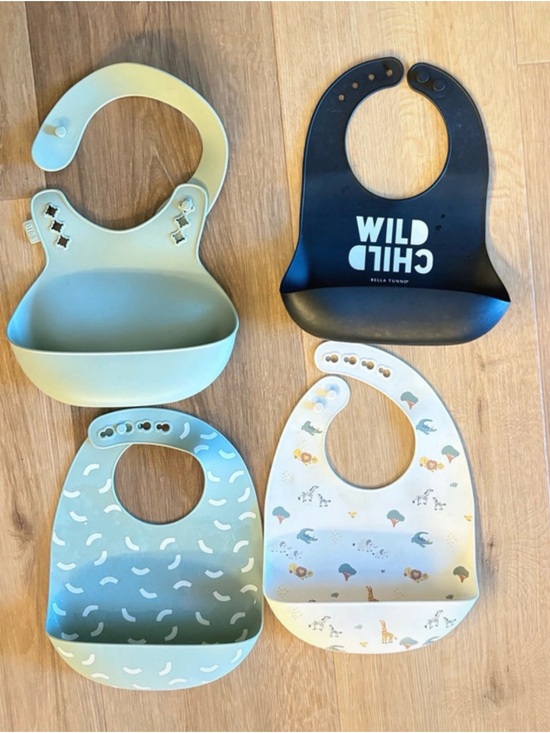 BIBS Other - Set of 4 Silicone Baby Bibs including BIBS, Bella Tunno, and Austin Baby Co